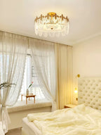 Lustra Chandelier en Verre Pétales avec Cadre Doré Rond - Neutralighting
