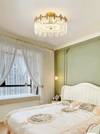 Lustra Chandelier en Verre Pétales avec Cadre Doré Rond - Neutralighting