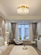 Lustra Chandelier en Verre Pétales avec Cadre Doré Rond - Neutralighting