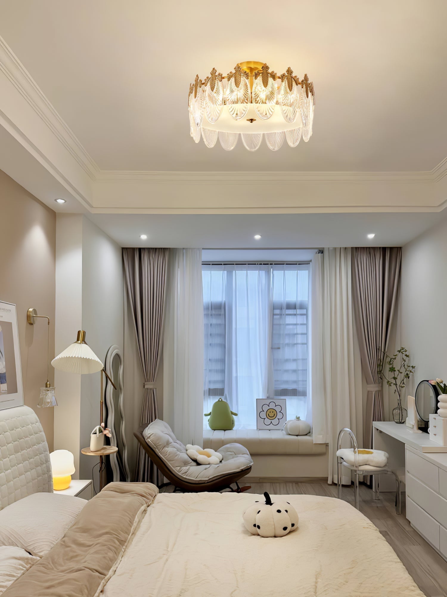 Lustra Chandelier en Verre Pétales avec Cadre Doré Rond - Neutralighting