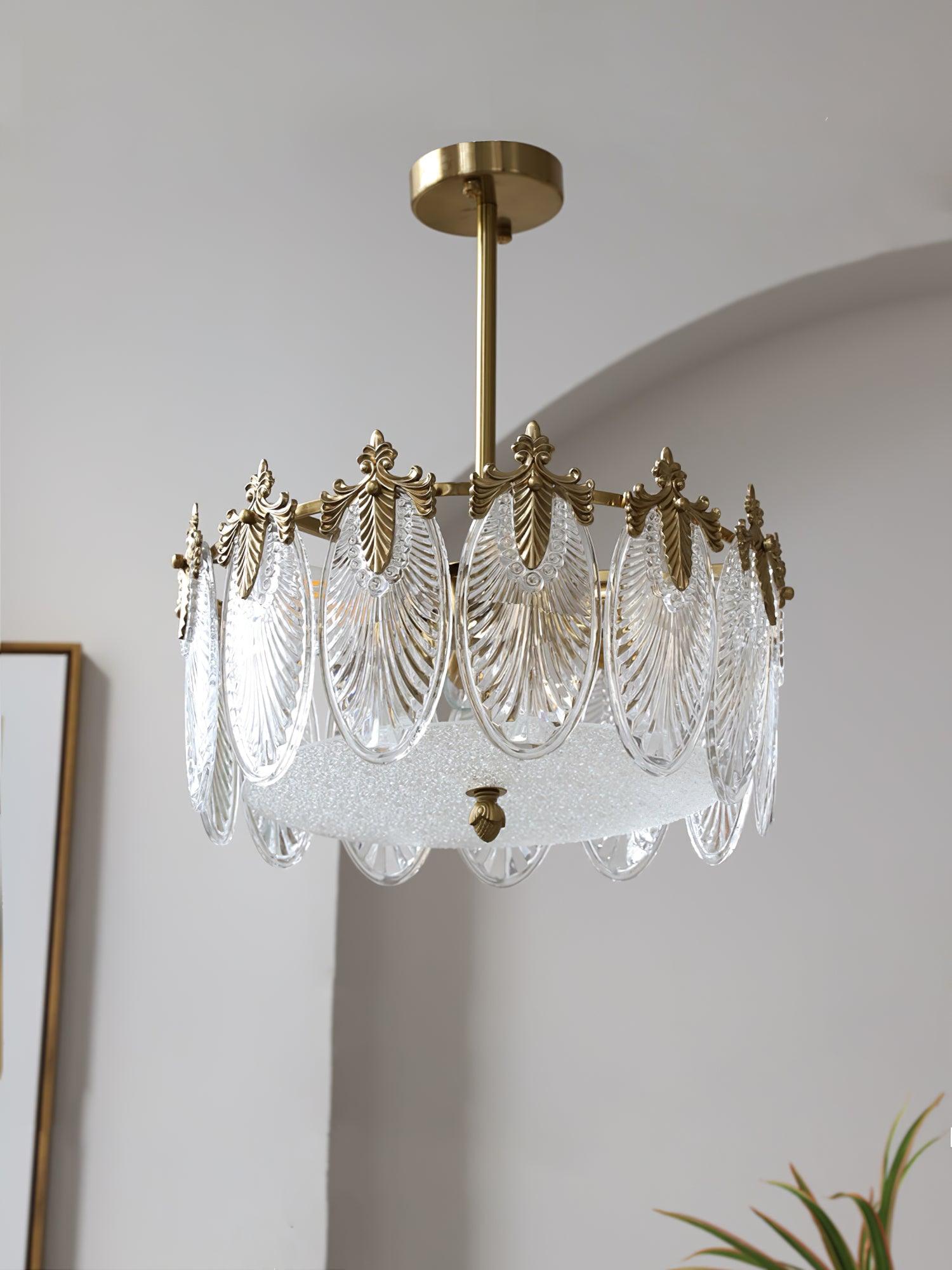 Lustra Chandelier en Verre Pétales avec Cadre Doré Rond - Neutralighting