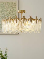 Lustra Chandelier en Verre Pétales avec Cadre Doré Rond - Neutralighting