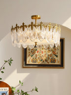 Lustra Chandelier en Verre Pétales avec Cadre Doré Rond - Neutralighting
