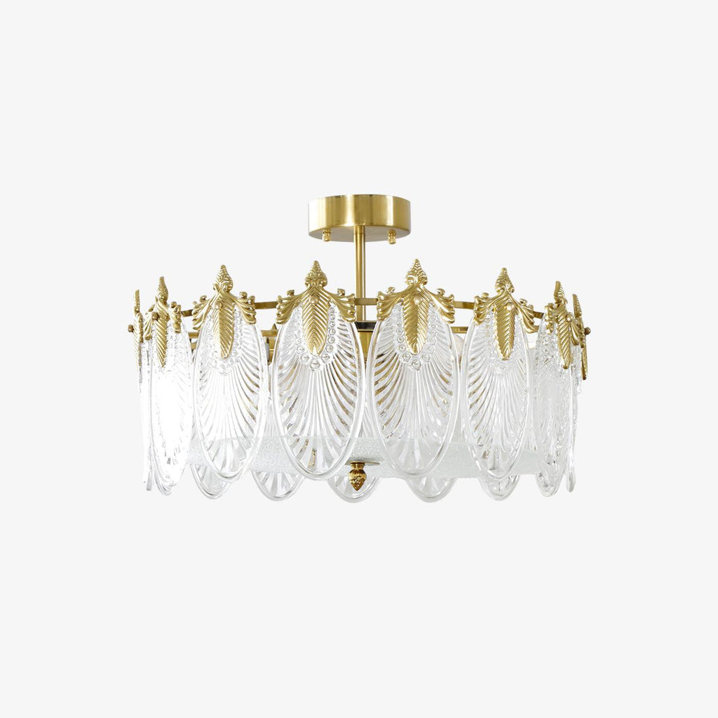 Lustra Chandelier en Verre Pétales avec Cadre Doré Rond - Neutralighting