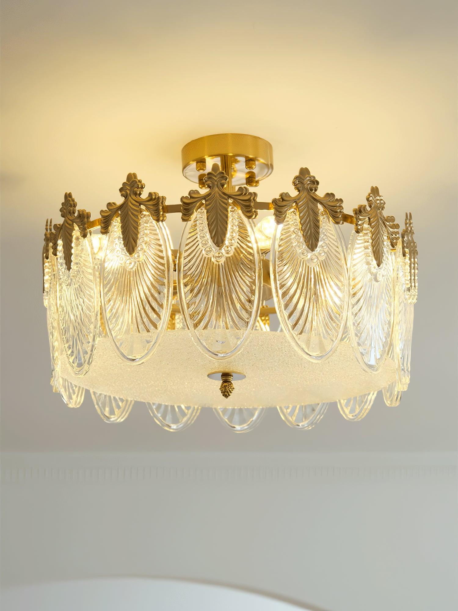 Lustra Chandelier en Verre Pétales avec Cadre Doré Rond - Neutralighting