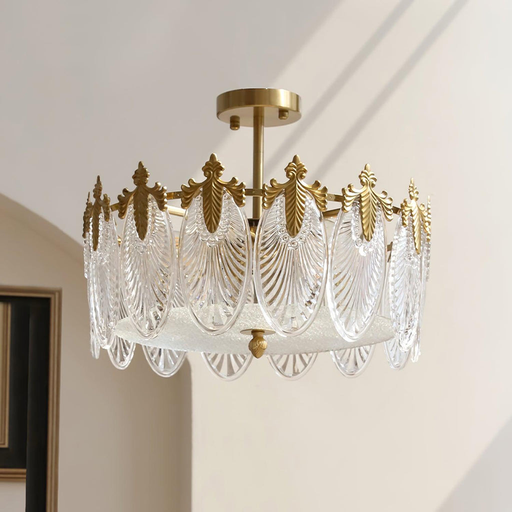 Lustra Chandelier en Verre Pétales avec Cadre Doré Rond - Neutralighting
