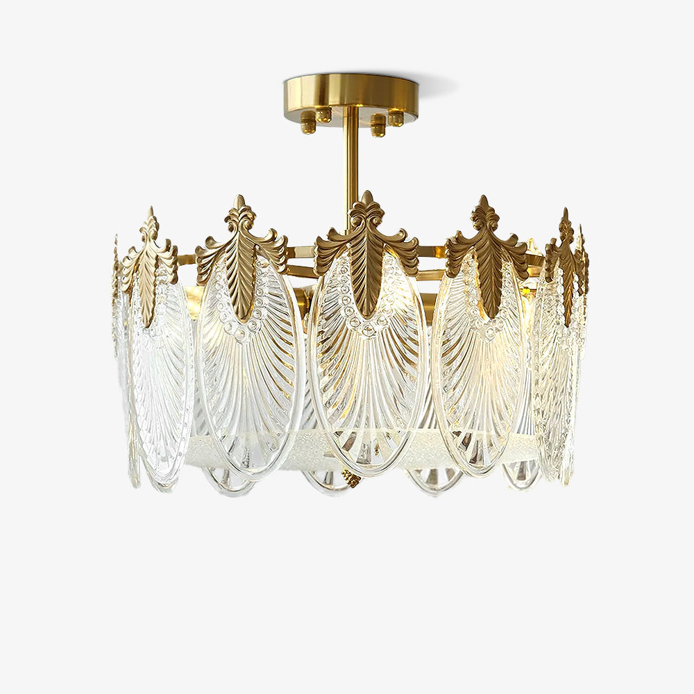 Lustra Chandelier en Verre Pétales avec Cadre Doré Rond - Neutralighting