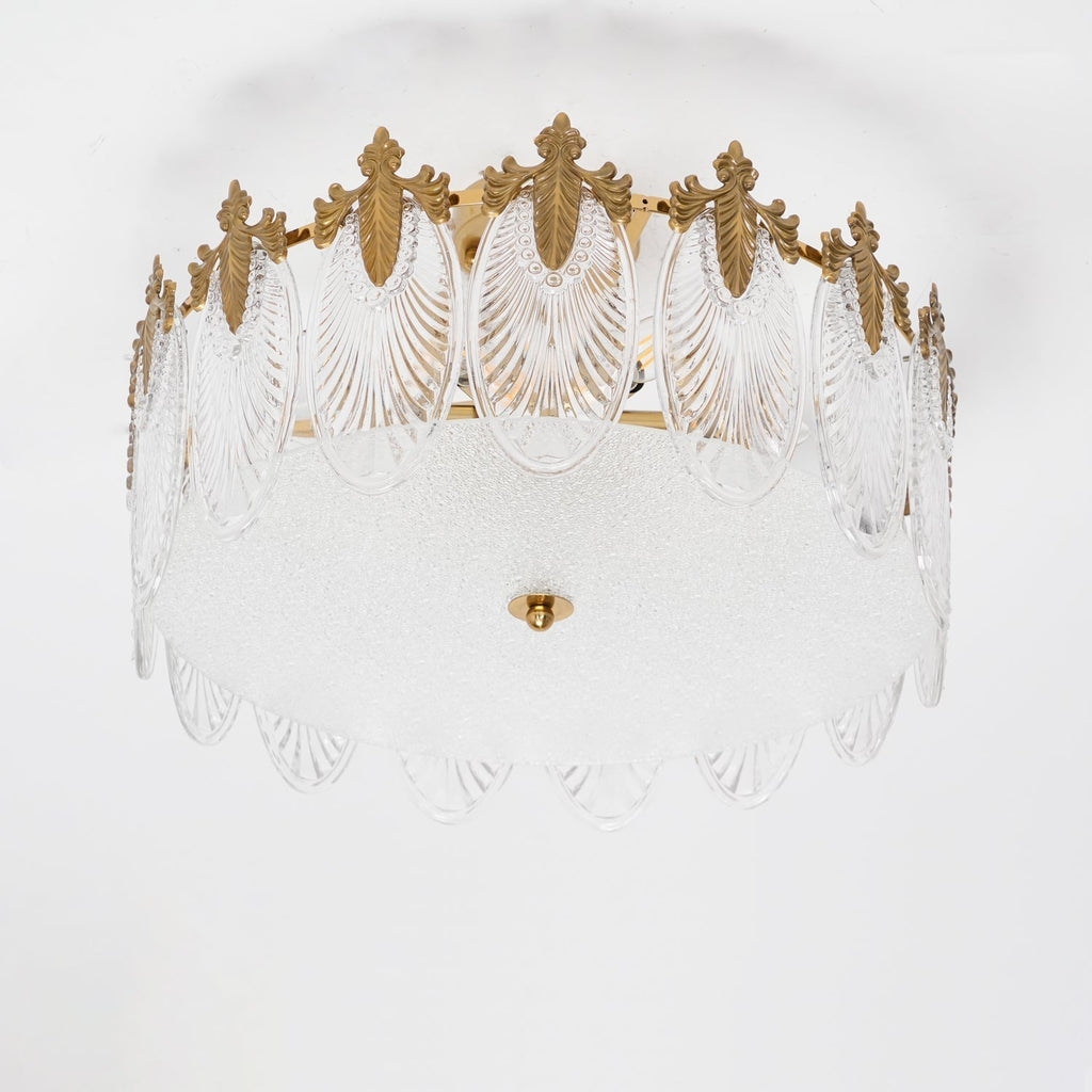 Lustra Chandelier en Verre Pétales avec Cadre Doré Rond - Neutralighting