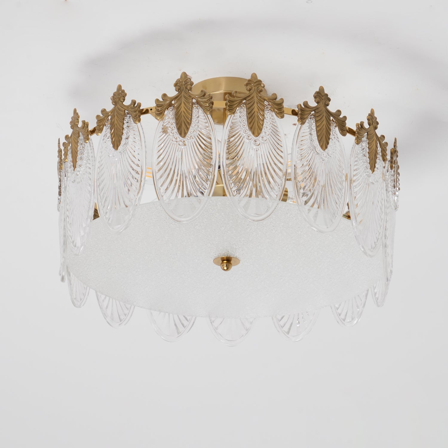 Lustra Chandelier en Verre Pétales avec Cadre Doré Rond - Neutralighting