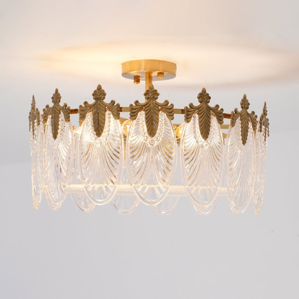 Lustra Chandelier en Verre Pétales avec Cadre Doré Rond - Neutralighting