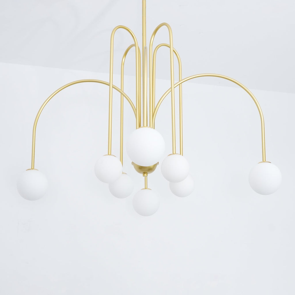 Lustra Lustre Laiton Bras Courbés Blanc Globe - Neutralighting