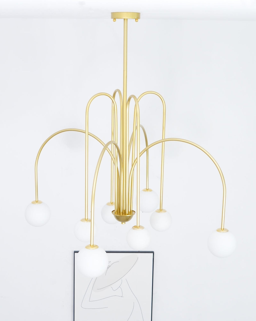Lustra Lustre Laiton Bras Courbés Blanc Globe - Neutralighting