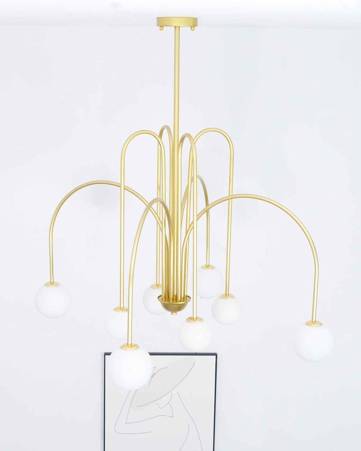 Lustra Lustre Laiton Bras Courbés Blanc Globe - Neutralighting