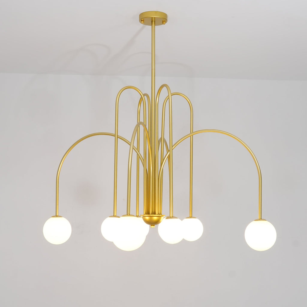 Lustra Lustre Laiton Bras Courbés Blanc Globe - Neutralighting