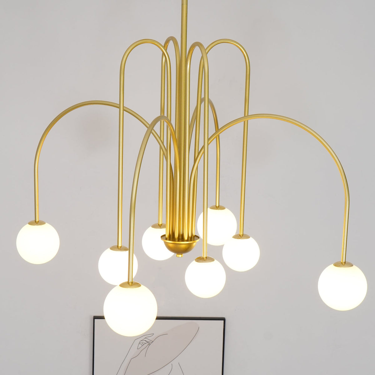 Lustra Lustre Laiton Bras Courbés Blanc Globe - Neutralighting