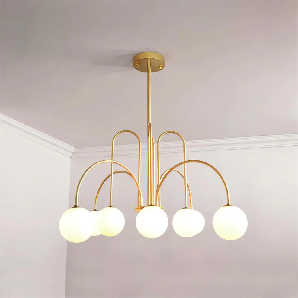 Lustra Lustre Laiton Bras Courbés Blanc Globe - Neutralighting