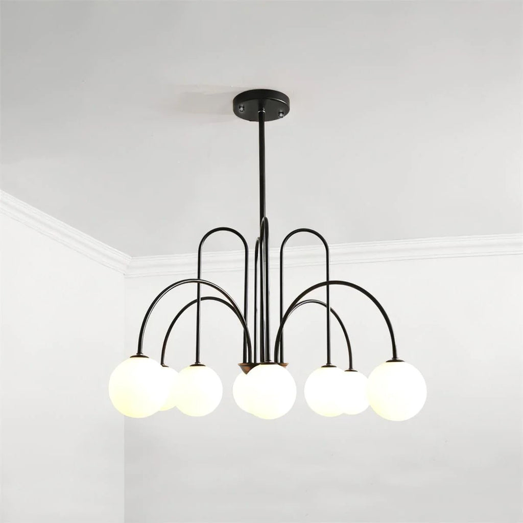 Lustra Lustre Laiton Bras Courbés Blanc Globe - Neutralighting