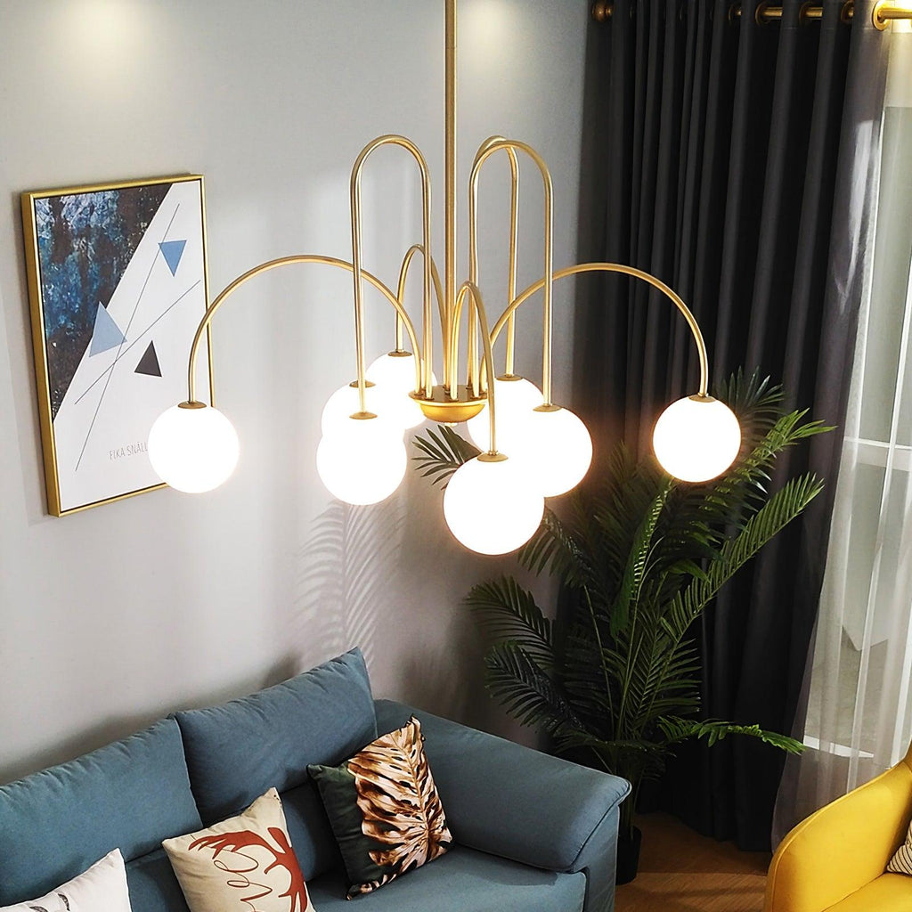 Lustra Lustre Laiton Bras Courbés Blanc Globe - Neutralighting