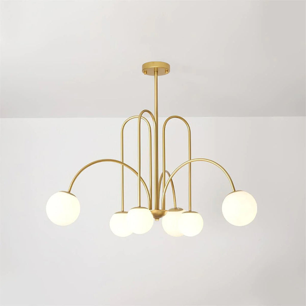 Lustra Lustre Laiton Bras Courbés Blanc Globe - Neutralighting