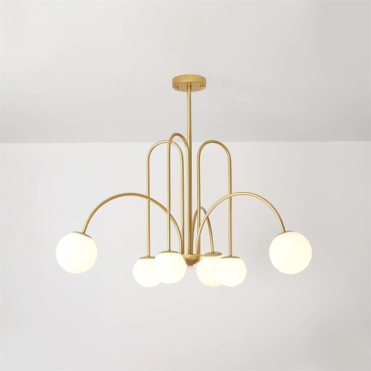 Lustra Lustre Laiton Bras Courbés Blanc Globe - Neutralighting