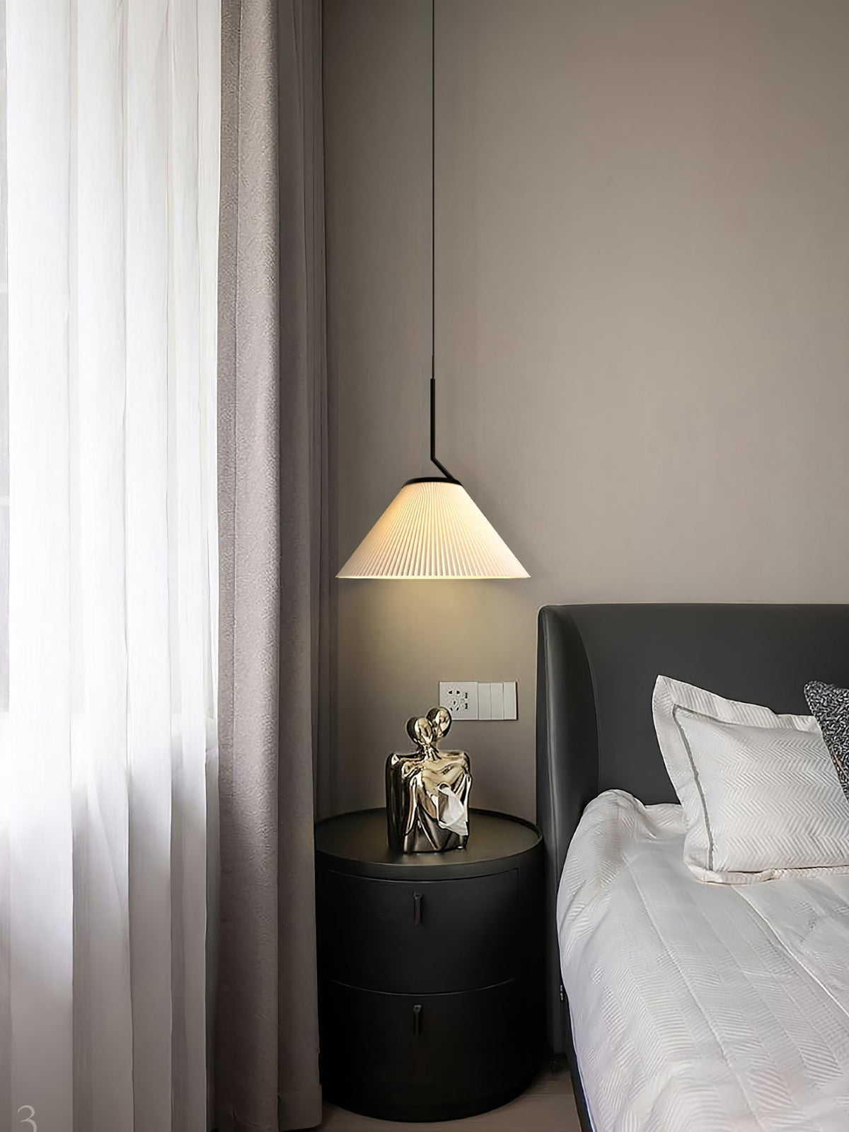 Knell Lampe Pendante en Métal Noir Plastique Plissée Minimaliste Moderne - Neutralighting