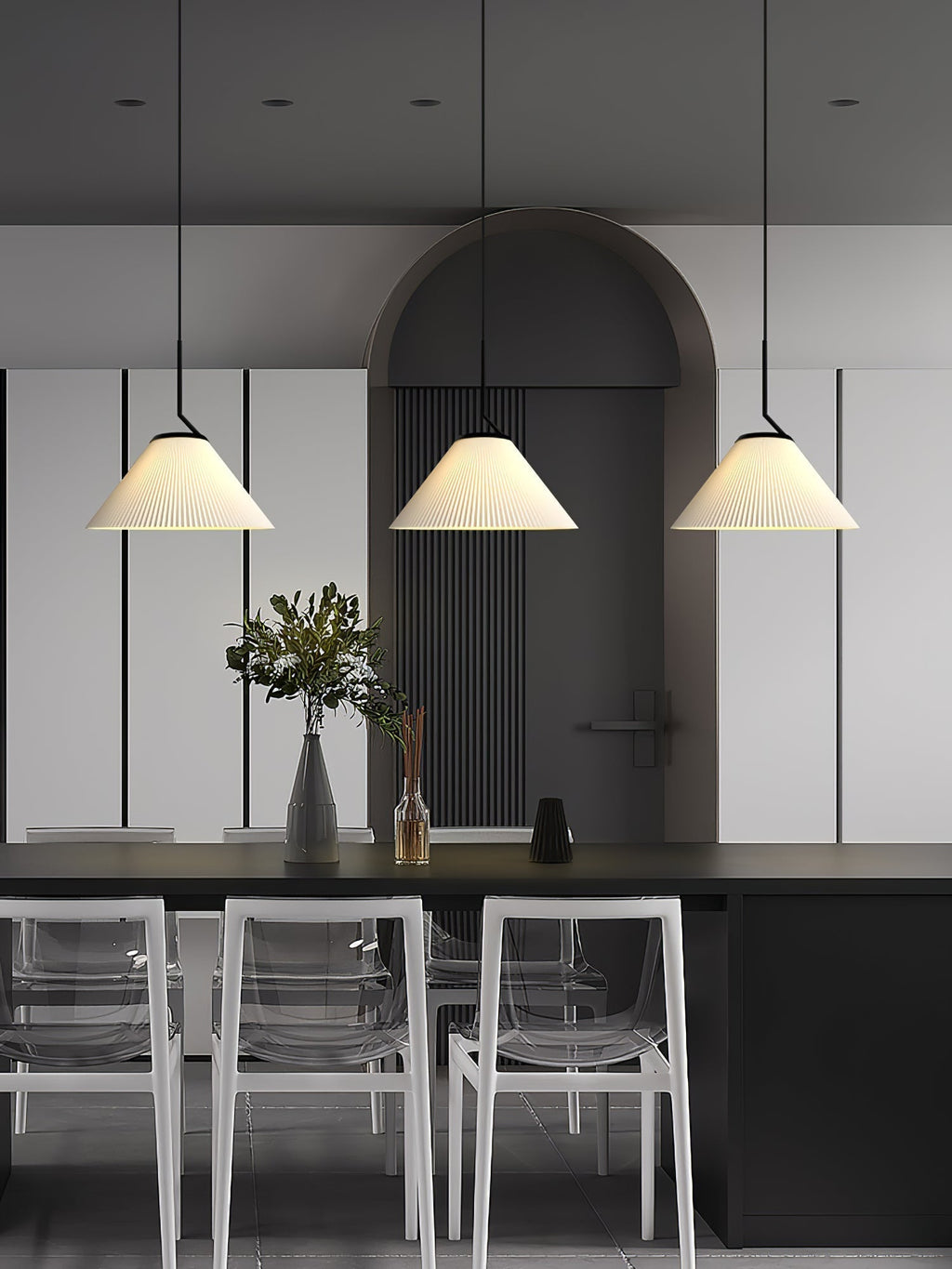 Knell Lampe Pendante en Métal Noir Plastique Plissée Minimaliste Moderne - Neutralighting