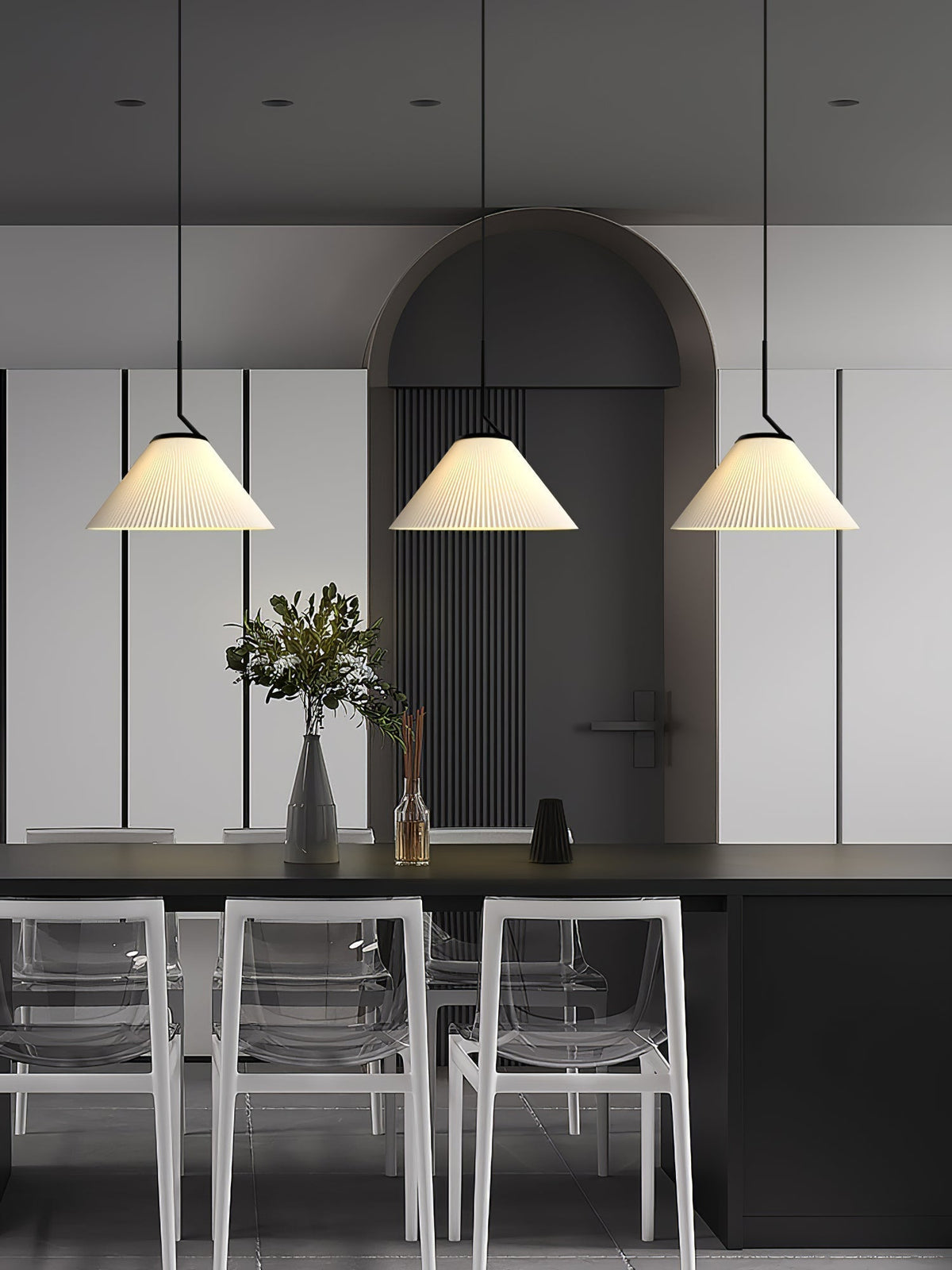 Knell Lampe Pendante en Métal Noir Plastique Plissée Minimaliste Moderne - Neutralighting