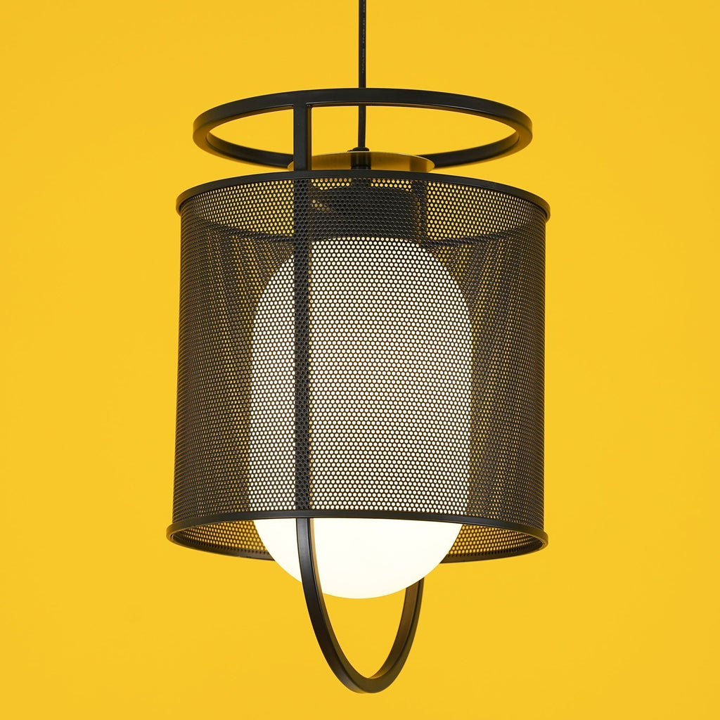 Solara Suspension Cylindre en Maille Accent en Laiton Industriel - Neutralighting