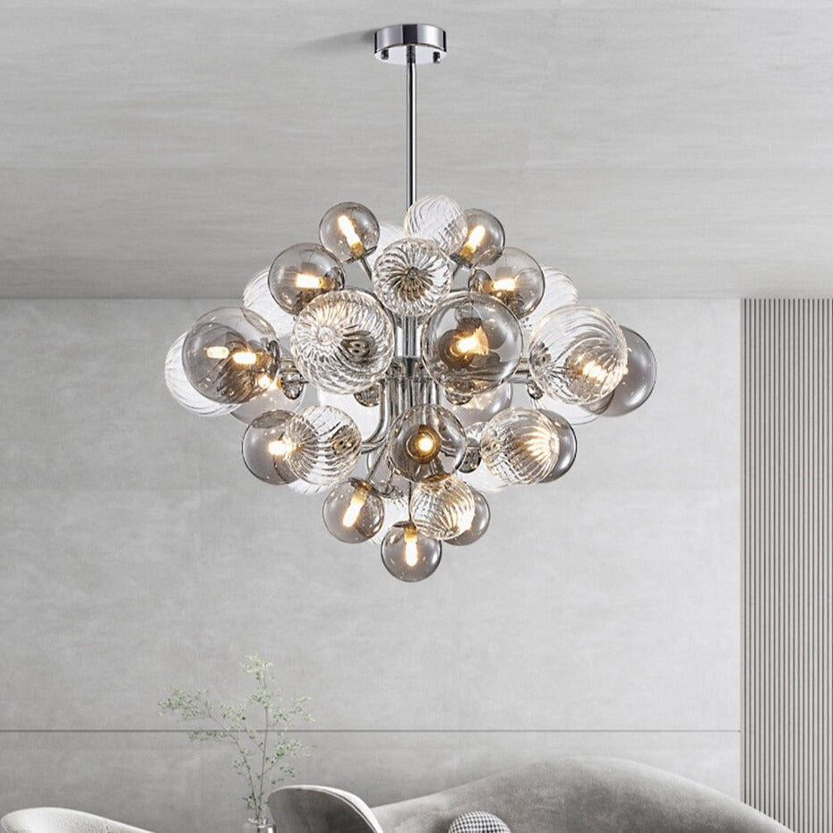 Valentina Lustre Moderne Bulle Grappe Argent Verre Métal Salon - Neutralighting