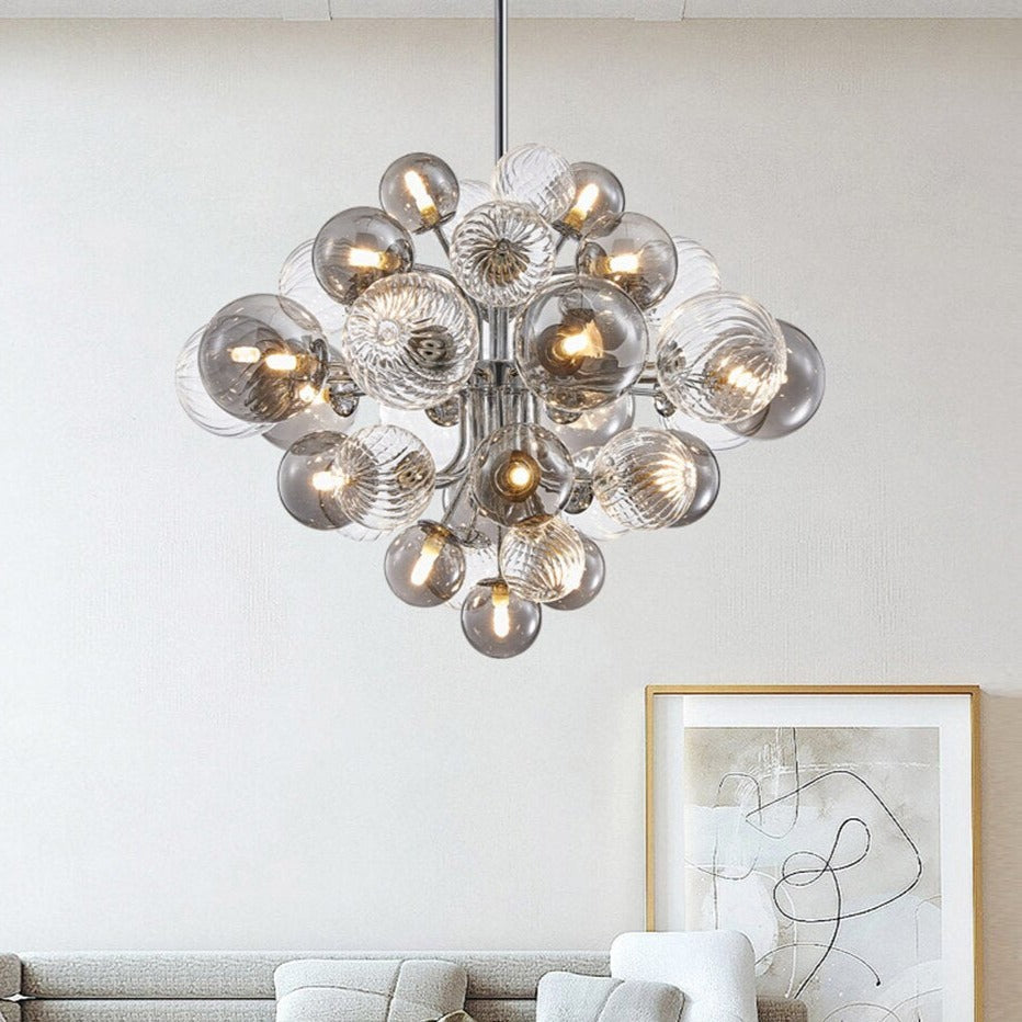 Valentina Lustre Moderne Bulle Grappe Argent Verre Métal Salon - Neutralighting