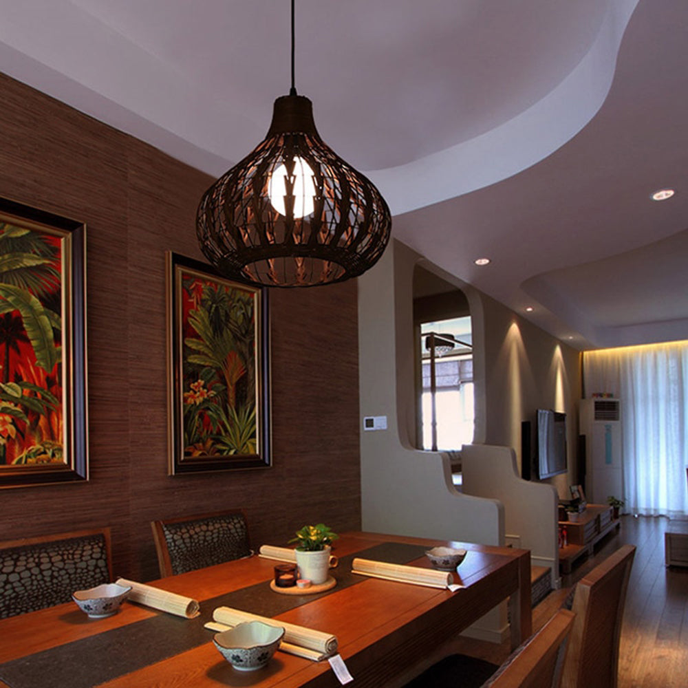 Ritta Suspension Globe Simple, Métal/Rotin, Marron Foncé/Marron Clair, Bar/Cuisine - Neutralighting
