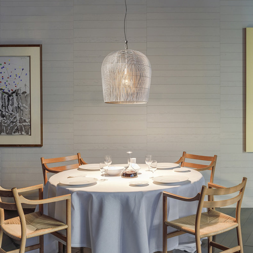 Ritta Suspension Cylindre Moderne, Metal/Rotin, Blanc/Noir, Salon - Neutralighting