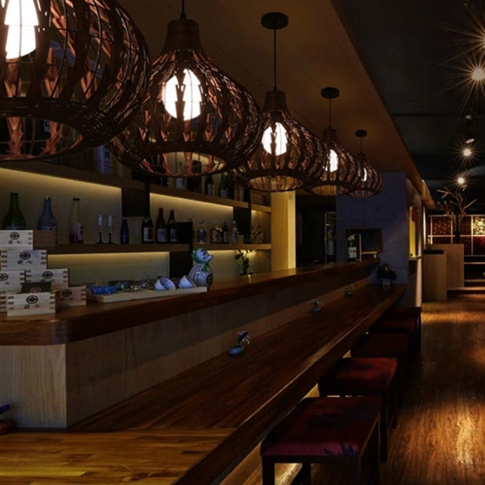 Ritta Suspension Globe Simple, Métal/Rotin, Marron Foncé/Marron Clair, Bar/Cuisine - Neutralighting