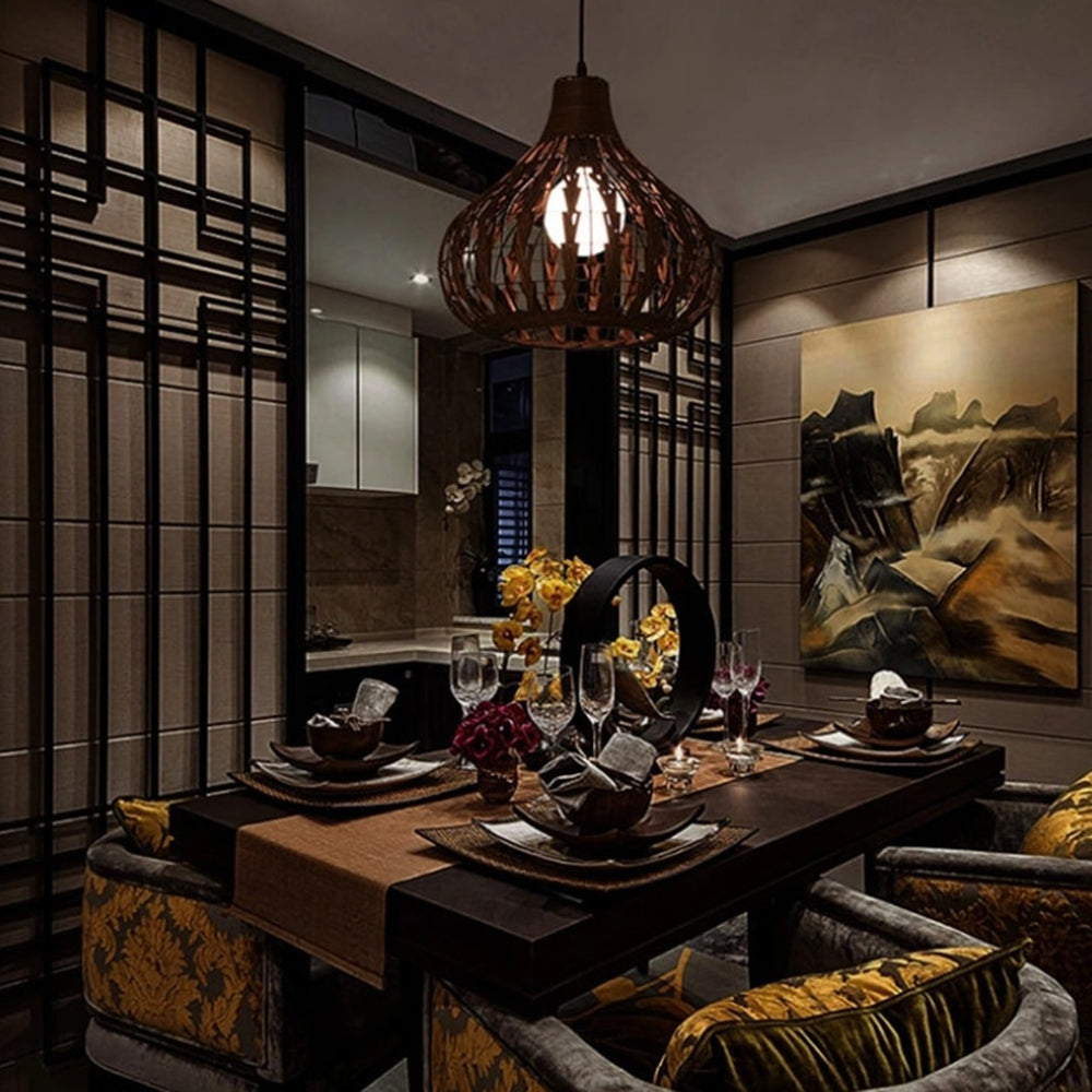 Ritta Suspension Globe Simple, Métal/Rotin, Marron Foncé/Marron Clair, Bar/Cuisine - Neutralighting