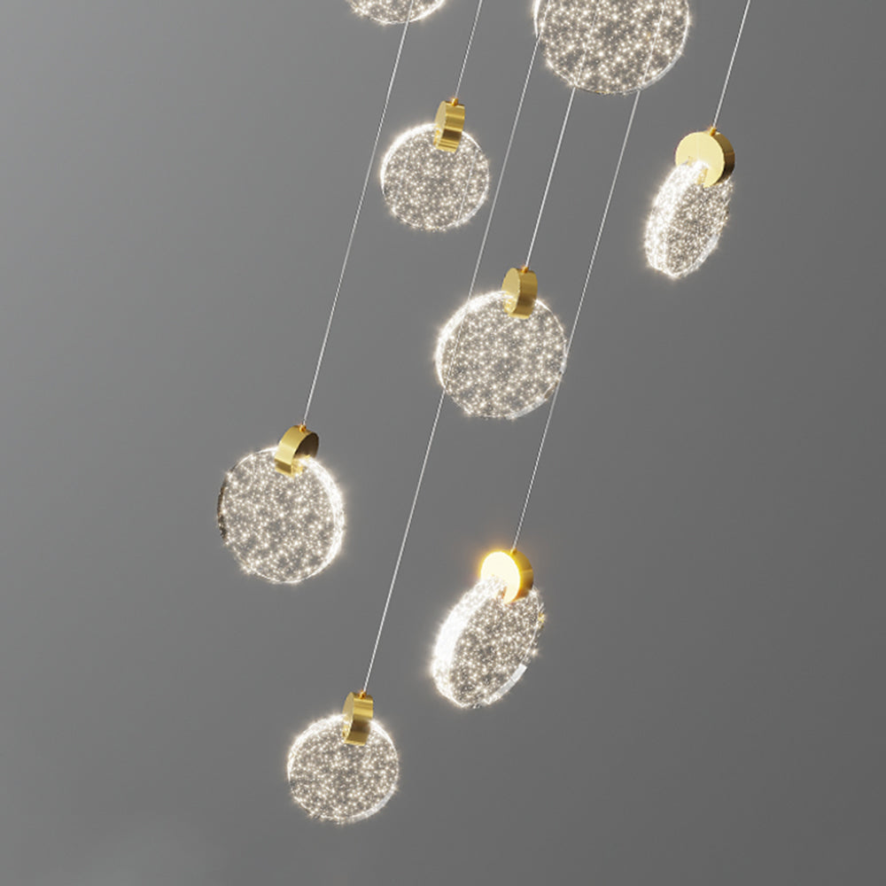 Kristy Suspension Ronde Nordique, Métal/Cristal, Doré, Escalier/Salon - Neutralighting