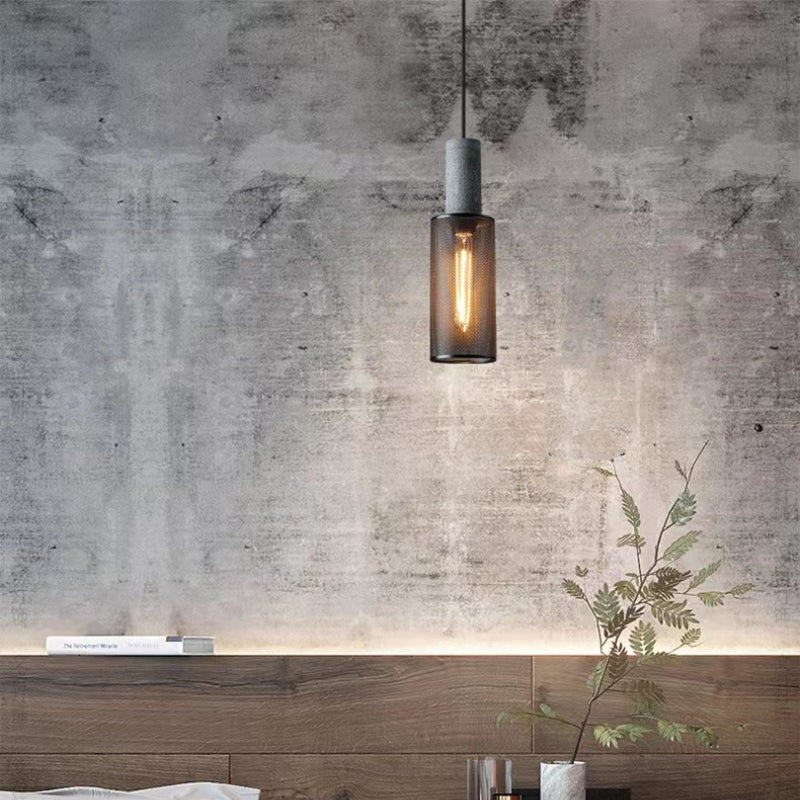 Arisha Suspension Cylindre Industriel, Métal/Ciment, Noir/Gris, Bar - Neutralighting