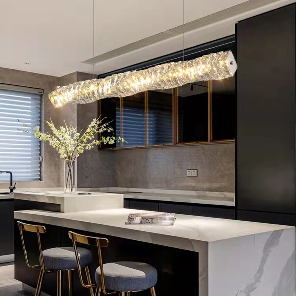 Kristy Suspension Linéaire Simple, Acier/Cristal, Or/Argent, Bar/Cuisine - Neutralighting