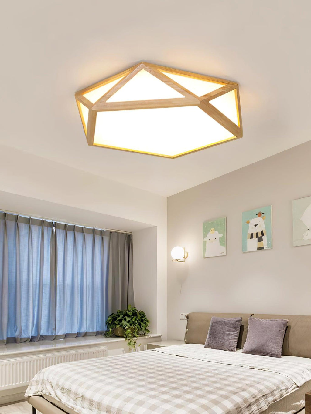 Solara Plafonnier en bois diamant géométrique moderne - Neutralighting