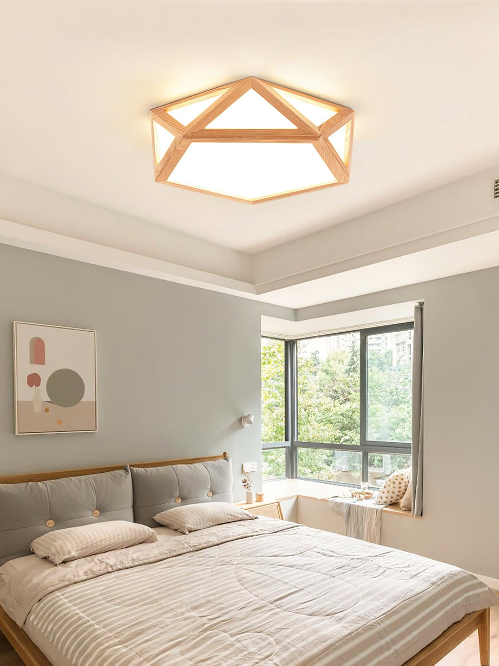 Solara Plafonnier en bois diamant géométrique moderne - Neutralighting