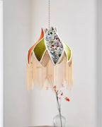 Lampe Suspension Abat-jour en Tissu Pétale Floral Franges Style Bohème - Neutralighting