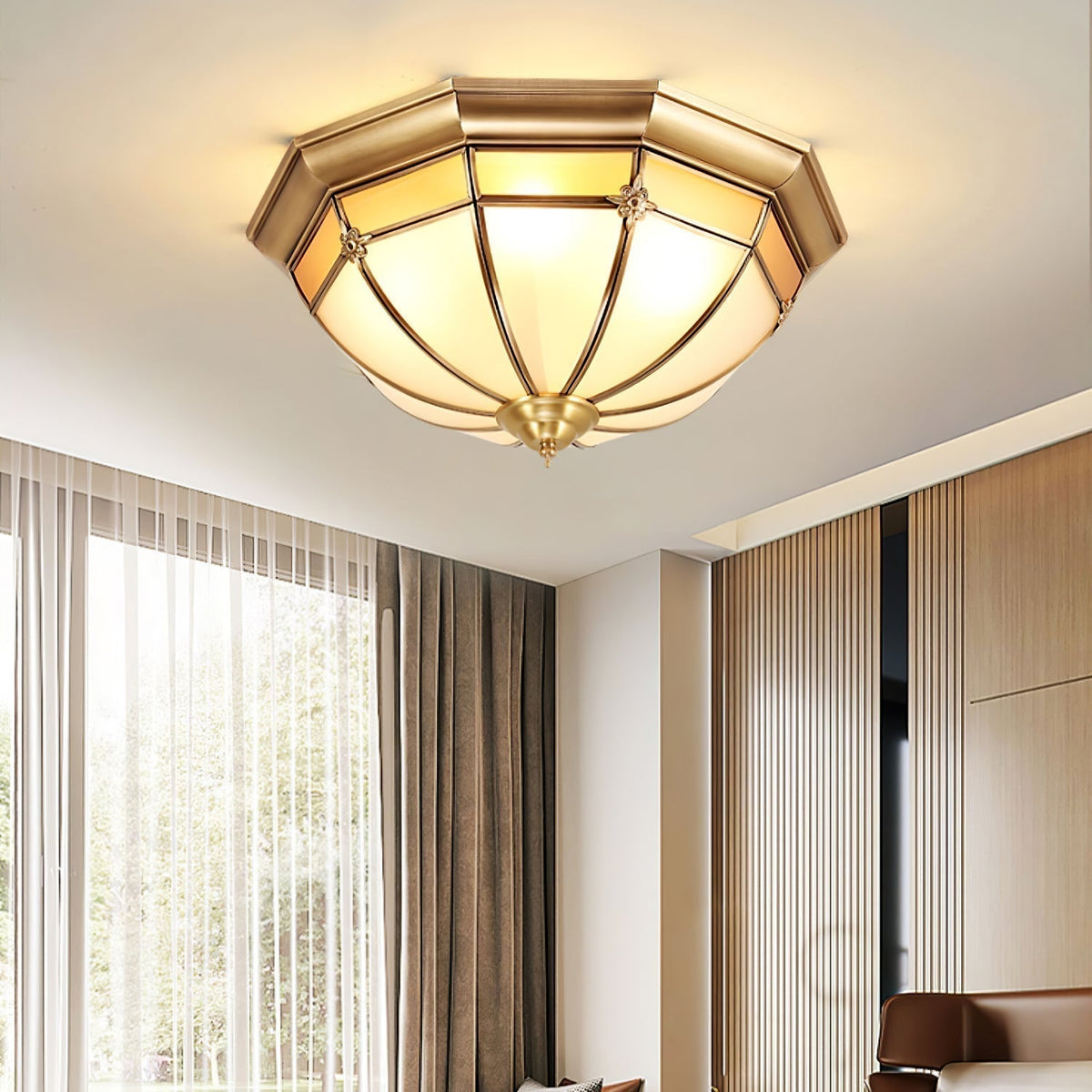 Vovynan Élégance Dôme Laiton Verre Applique Plafond - Neutralighting