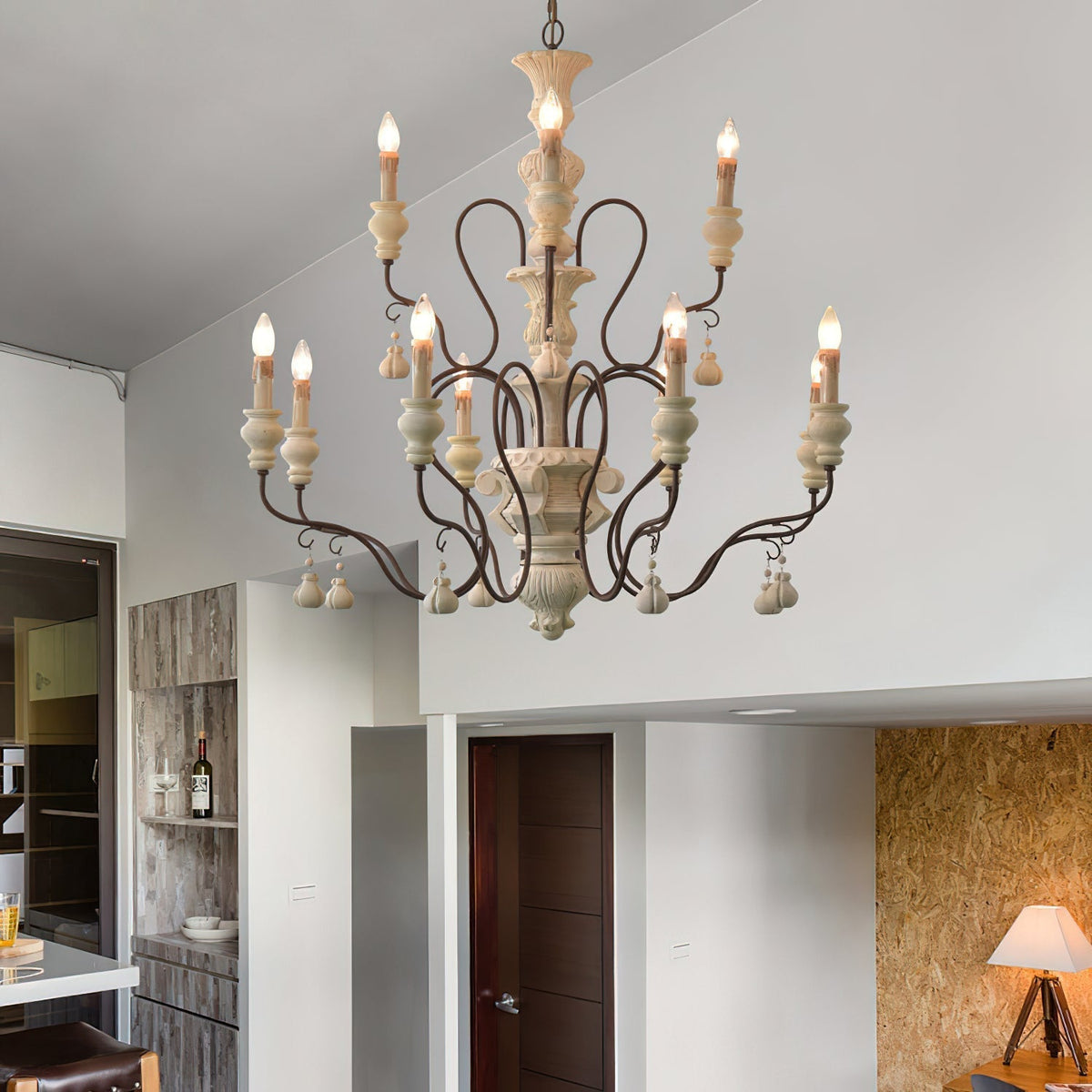Quartz Chandelier Bois Métal Luxe Campagne Salon - Neutralighting