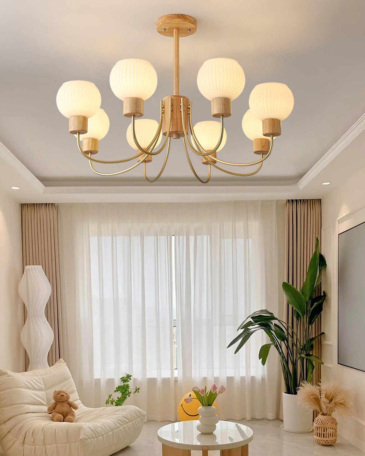Lustra Chandelier en Bois à 6 Lumières en Verre Élégant - Neutralighting