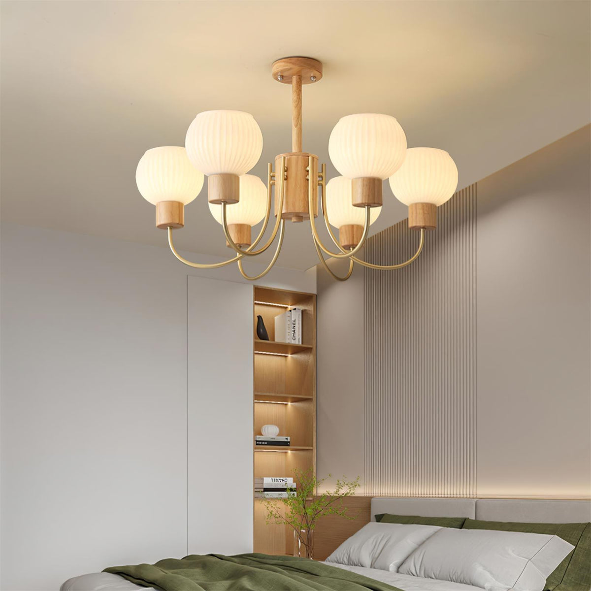 Lustra Chandelier en Bois à 6 Lumières en Verre Élégant - Neutralighting