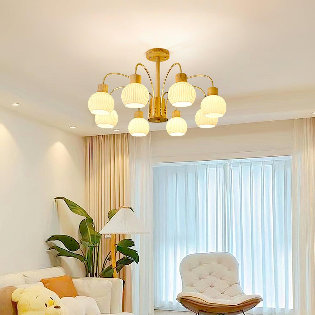 Lustra Chandelier en Bois à 6 Lumières en Verre Élégant - Neutralighting