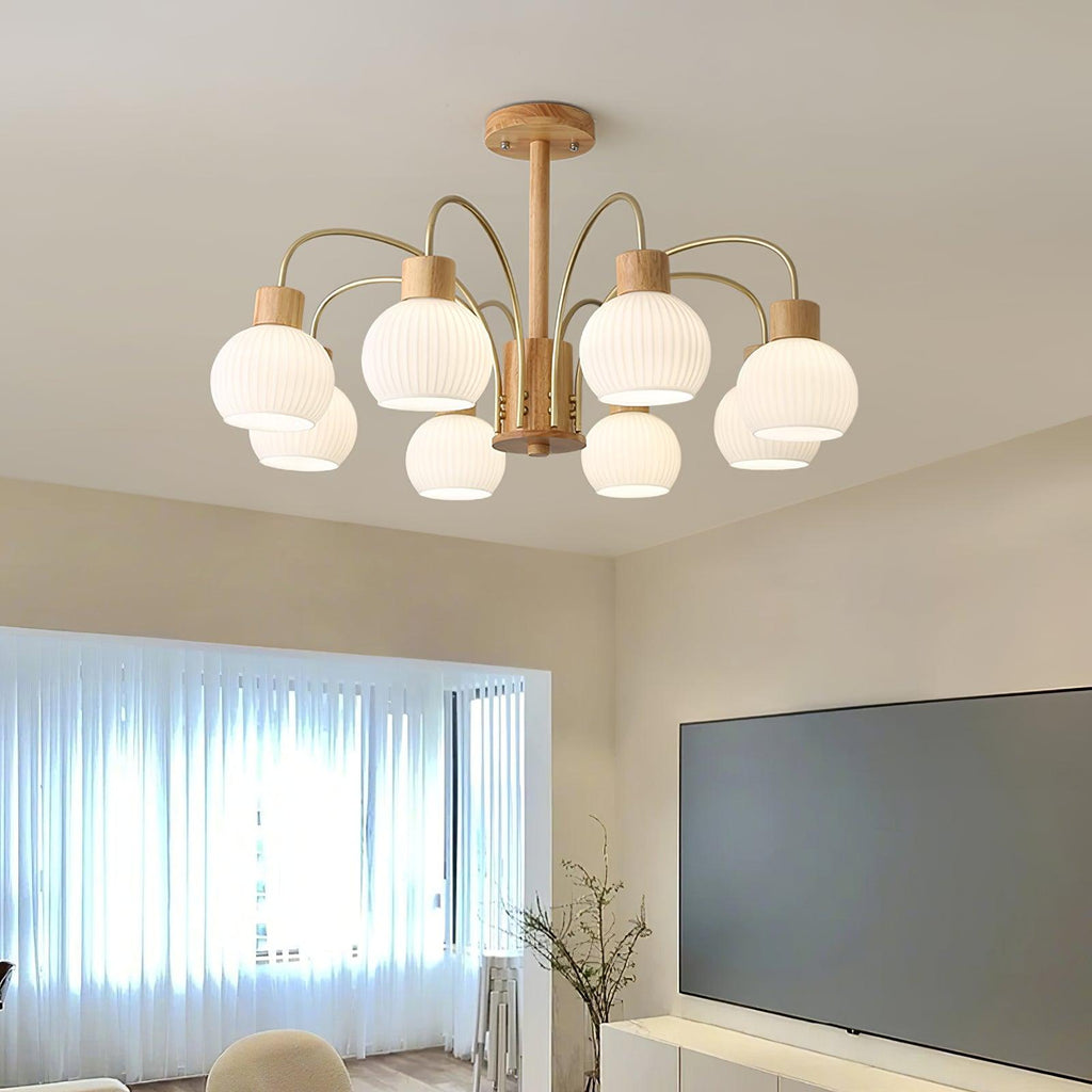 Lustra Chandelier en Bois à 6 Lumières en Verre Élégant - Neutralighting