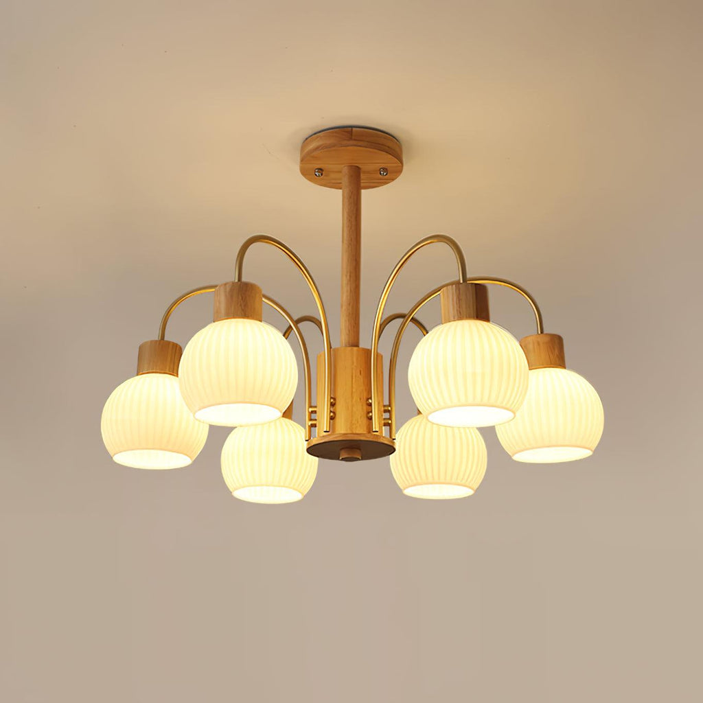 Lustra Chandelier en Bois à 6 Lumières en Verre Élégant - Neutralighting