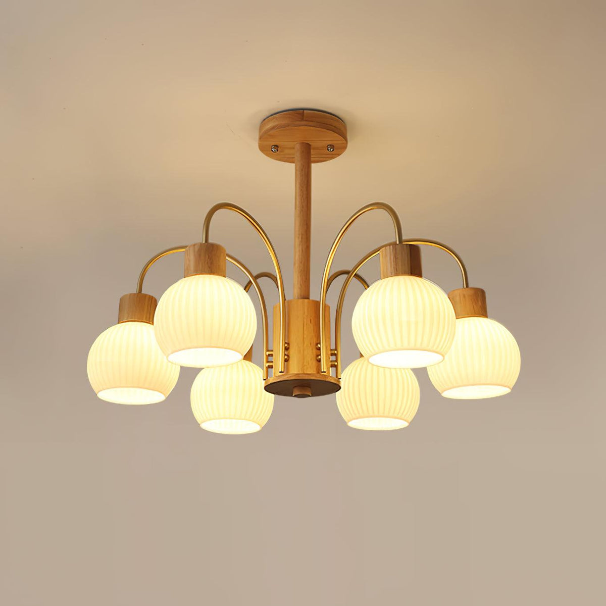 Lustra Chandelier en Bois à 6 Lumières en Verre Élégant - Neutralighting