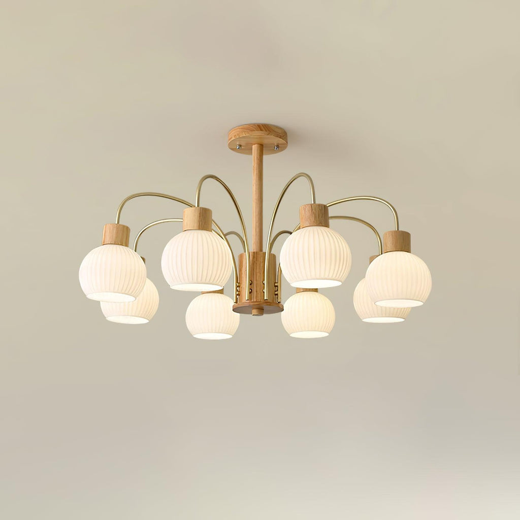 Lustra Chandelier en Bois à 6 Lumières en Verre Élégant - Neutralighting