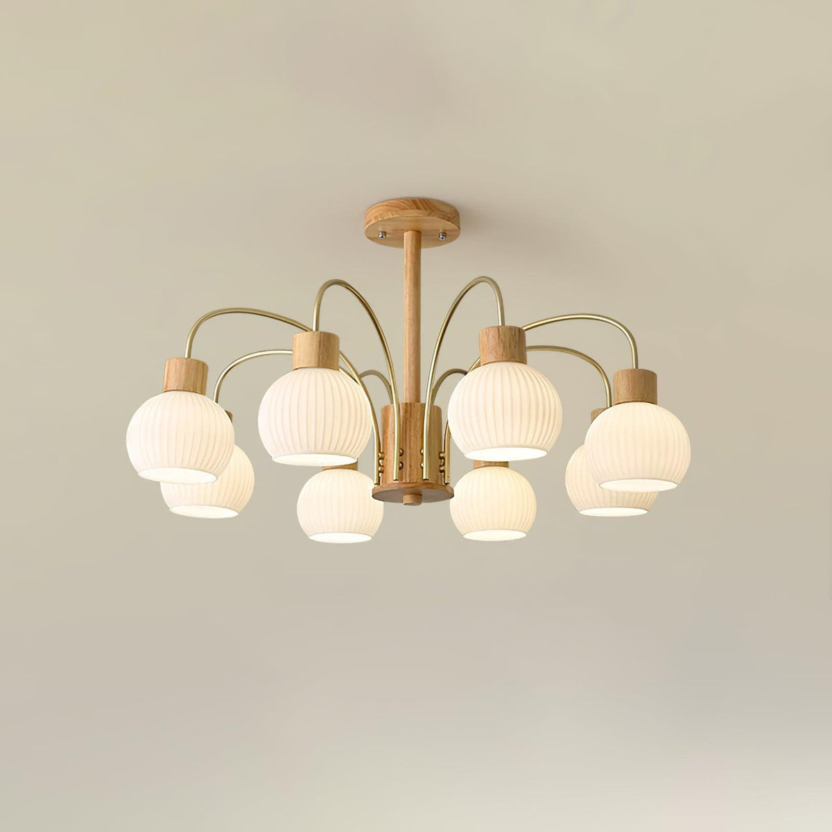 Lustra Chandelier en Bois à 6 Lumières en Verre Élégant - Neutralighting